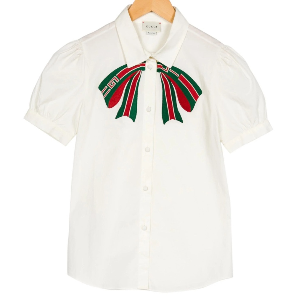 Gucci Girls Web Bow Button down shirt